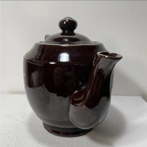 Vintage Brown Betty Redware Teapot Enamel Hand Painted Made In Japan. - Picture 8 of 11